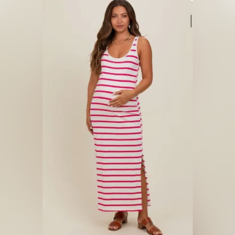 Isabel Maternity by Ingrid & Isabel White and Pink Striped Maxi Dress